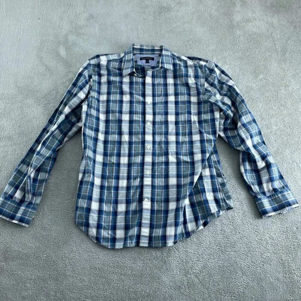 Banana Republic Mens Blue & White Plaid Soft Wash Slim Fit Shirt XL 5386